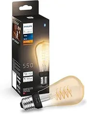 PHILIPS Hue White E27 Filament ST64 550lm, Warm White Light, Dimmable, Controllable via App, Compatible with Amazon Alexa (Echo, Echo Dot)
