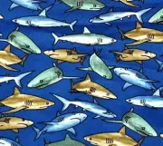 SHARKS Ocean Fish Blue Sea Cotton Fabric Nautical Home Decor Pillows 5 YARDS
