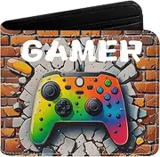 [Kanfouaela] Cool Blocking Leather Wallet for Boys & Teens, Ages 8-15 – Funny Bifold Design with Coin Pocket, ID Window & Wallet Card – Ideal for Boys, Sons, and Male Youth, Gamer, Children & Teenagers