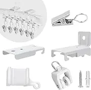 KOLAKO Ceiling Curtain Rail Accessories - 14 Feet Flexible Bendable Track With Wall Mount Brackets, Rollers, Clips, Hooks - White