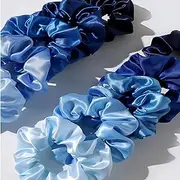 10pcs/Set Silk Colorful Hair Scrunchies, Soft Elastic Satin Ties - Comfy And Stylish Hair Accesories, Scrunchie Women, Girls Gentle Texture Minimizes Breakage & Friction Frizz Free (Blue Variety)