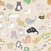 WALLDMAN Wallpaper Peel and Stick Cats Playing - Kids Room Non-Woven Wallpaper, Self Adhesive - Contact Paper for Cabinets and Drawers – 17.7" W x 118" H (One Roll)