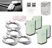 4X 4 USB PORT AC WALL ADAPTER+3FT CABLE POWER CHARGER WHITE FOR IPHONE IPOD IPAD
