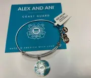 NEW Alex and Ani US COAST GUARD Charm Bangle Bracelet Shiny Silver NWT - TEAL
