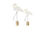 2x Willow & Silk Metal 49cm/37cm Heron Bird On Base Ornament/Home/Shelf Decor