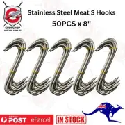 SET 50 x 8 in Butchers Meat Hanging Hooks Solid Stainless Steel Meat S-Hooks