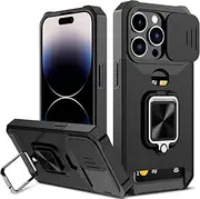 for iPhone 14 Pro Max Case, Areaphmet for iPhone 14 Pro Max Case with [Card Holder] and Camera Cover with Built-in 360° Rotate Ring Stand Magnet Phone Cover Case