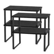Set of 4 Kitchen Counter Shelves Stackable Shelf Organizer Wood Countertop Sh...