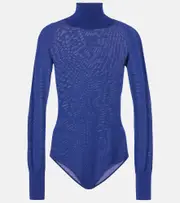 [Alaia] Alaïa Sheer turtleneck wool bodysuit AU 12 blue