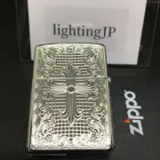 Zippo Armor Case Cross 5 Sided Etching Platinum Plating Silver Oil Lighter Japan