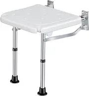 Folding Bathroom Shower Chair,Wall Mounted Flip-up Anti-Slip Shower Stool,Bathroom Aid Chair with Support Leg Frame for Adults Elderly Disabled,Easy Assembly