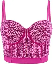 [Naimo] Women's Sexy Beaded Bustier Push Up Crop Top Corset Bra Beaded Tank Top Cami Tank Top Party Clubwear