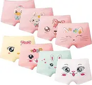 [FILOWA] Girls' Children's Cotton Boxer Shorts Pack of 8 Animal Print Panties Pink Elastic Soft Underwear Comfortable Colourful Cat Rabbit Pattern Boxer Shorts for Toddlers 1-13 Years, Size 86-158