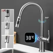 Temperature Digital LCD Display Pull Out Faucet Kitchen Single Handle Kitchen Sink Rotation Mixer Sprayer Hot And Cold W