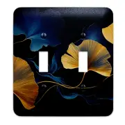 Elegant Blue and Gold Gingko Leaves Light Switch Cover - Metal SwitchPlate, Mult