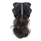 Tassel Bow Wig Ponytail Claw Clip Temperament Slightly Curly Hair Natural Wig $d