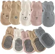 [KOLZEMV] Pack of 5 non-slip socks children, stopper socks baby, baby socks, non-slip socks child, baby toddlers ABS non-slip socks trainer socks animal motifs cotton
