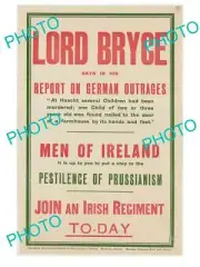 POSTCARD SIZE PHOTO OF WWI ALLIES MILITARY POSTER LORD BRYCE IRISH REGIMENT