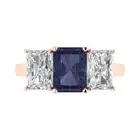 4.0ct Emerald 3 Stone Blue Sapphire Promise Bridal Engagement Ring 14k Rose Gold