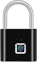UanTii Keyless Padlock Fingerprint Padlock Cabinet Lock Fingerprint Drawer Lock Waterproof Anti-Theft Electronic Lock (Black)