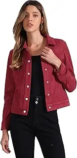 [Allegra K] Women's Turn-Down Collar Flap Pockets Snap Button Faux Suede Jacket, Wine Red, XL