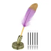 Purple Feather Ballpoint Pens, Writing Pens with 5pcs Refill, Ancient Bronze
