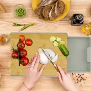 Bamboo Cutting Board Heavy-Duty Chopping Board with Slide Out Drawer Tray Grtad