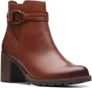Clarks Leda Strap Womens Heeled Ankle Boots Mahogany Leather 26174961