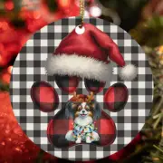 Reindeer Papillon Dog Buffalo Plaid Christmas Ornament Gift Tree Decor Hanging