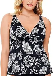 [Swim Solutions] Women's Spotted Leaves Printed Underwire Tankini Swim Top