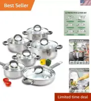 12-Piece Induction-Compatible Stainless Steel Cookware Set with Silicone Handles