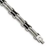 Stainless Steel Chisel Polished With Black Rubber Inlay 8 Inch Bracelet