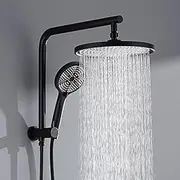Decaura 10" Rain Shower Head Set 2 in 1 Wall Mounted Shower Rail 3-Mode Handheld Spray Round Bathroom (Matt Black)