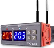 STC-3008 AC 110V-220V Temperature Thermostat Controller, Digital Temperature Controller with Dual Display and Dual NTC Probe Sensor, Heating and Cooli