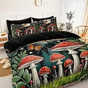 Chumerry Forest Botanical Comforter Sets Red Mushroom Bedding King Green Leaf Grass Flying Butterfly Mysterious Forest Theme Moon Stars Galaxy Bedroom Decor