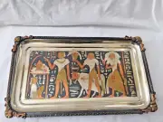 Egyptian Brass Decor Rectangular Tray Horus Pharaoh Design Colored 12.5" X 7.5"