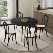 Oikiture 110cm Round Dining Table with 4PCS Dining Chairs Solid Wooden Black