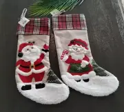 20" Santa Clause And Mrs Clause Christmas Stocking Set Unique Detail Country Lot