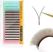 NAGARAKU YY Eyelash Extensions Brown Color Y Lash 0.07mm C Curl Mix Tray 8-15mm Premade 4D Easy Fan Russian Volume Cluster 12 Rows Pre Fanned Wispies Crisscross Eye Lashes