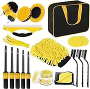 Interior Detailing Kit for Car, Multipurpose Auto Interior Drill Brush, Microfiber Soft Cleaning Cloths, Portable Detailing Set for Inner Fenders, Carpets
