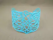 Blue cuff bracelet filigree cut out pattern painted metal bangle wide bracelet