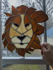 HANDCRAFTED STAINED GLASS SUNCATCHER LION HEAD 12"