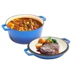 2 in 1 Enameled Cast Iron Dutch Oven Pot 6QT with 2QT Lid - Big Dual Handles ...