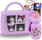 SANRIO Kuromi Lunch Box for Girls - Bundle Lunchbox with Water Bottle Plus Stickers, More | Kuromi Lunch Container for Kids Set