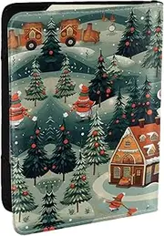 [GaxfjRu] Christmas Village Print Leather Passport Holder Covers Case, Waterproof Travel Wallet Passport Holder for Women Men, Black, One Size