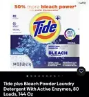 Tide plus Bleach Powder Laundry Detergent With Active Enzymes, 80 Loads, 144 Oz