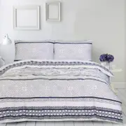 Amsons 100% Cotton King Quilt Cover Set With Extra Standard Pillowcases - New Hampton- White/Blue