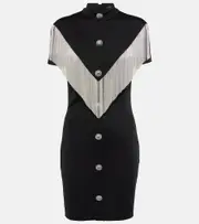 [Balmain] Balmain Embellished fringed jersey minidress UK 10 black