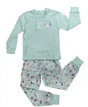 Girls Sizes 8-14 Mint Unicorn Cotton Blend Pyjamas Long Set PJS (3106)