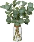 Artificial Eucalyptus Stems in Glass Vase with Faux Water, 14" Fake Plant Eucaly